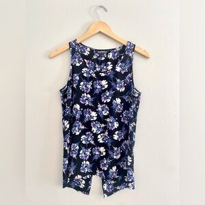 Black and Blue Floral Split Back Tank Top